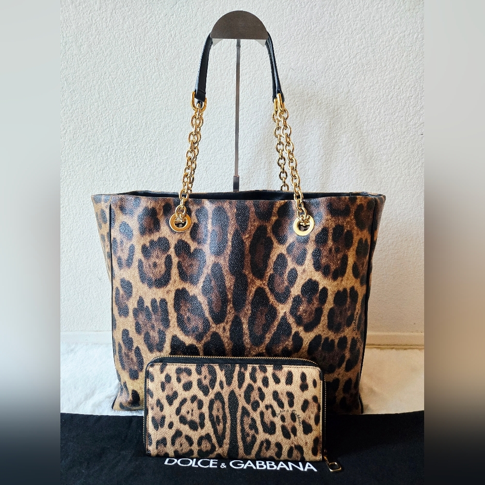 Dolce and Gabbana Leopard Print Shopping Tote Bag and Wallet Organizer Set - Picture 2 of 16